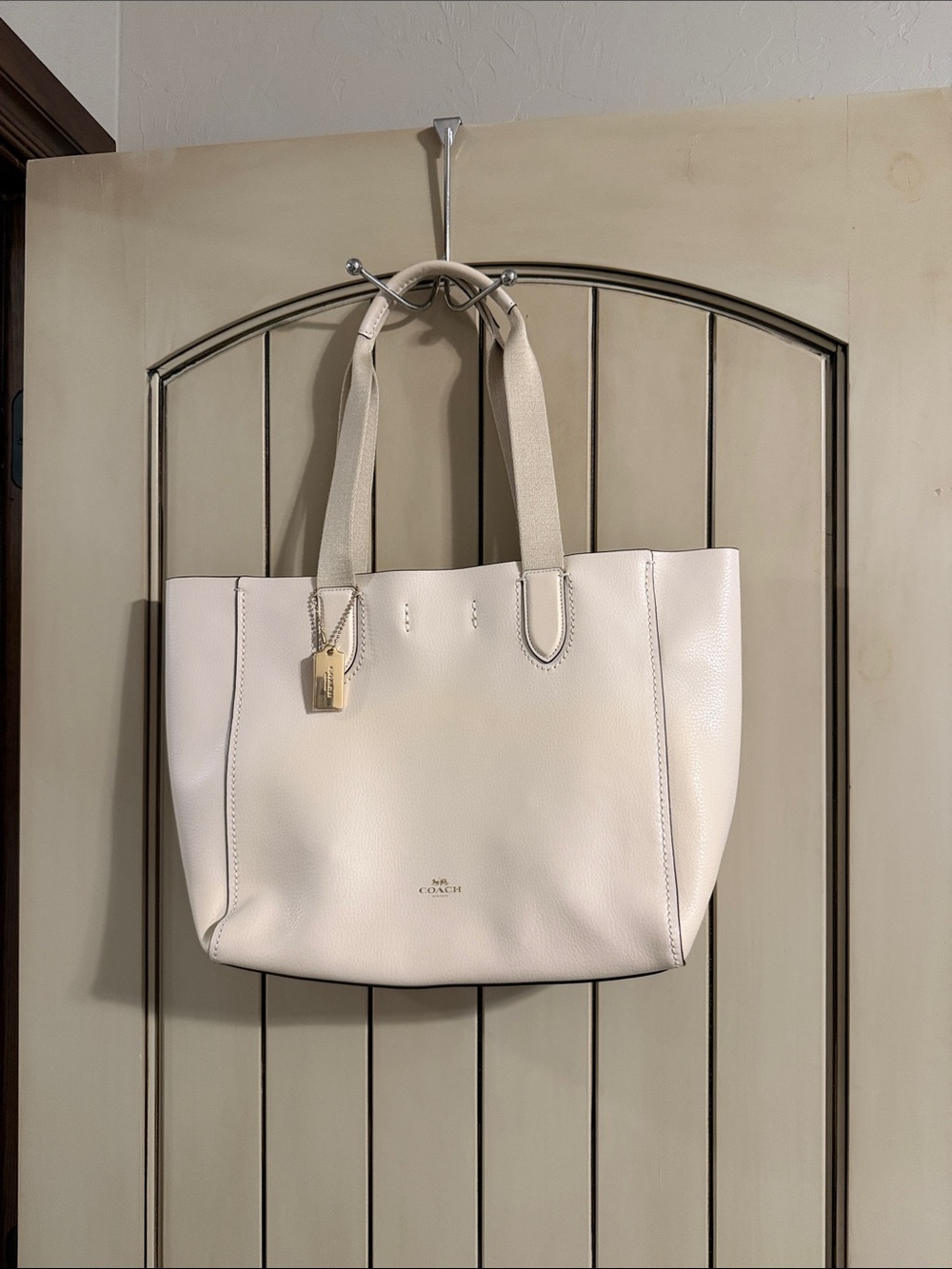 Coach Cream Pebbled Leather Tote with Hang Tag